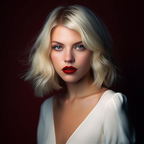 premium ai image a woman with red lipstick and a white dress with a red lip