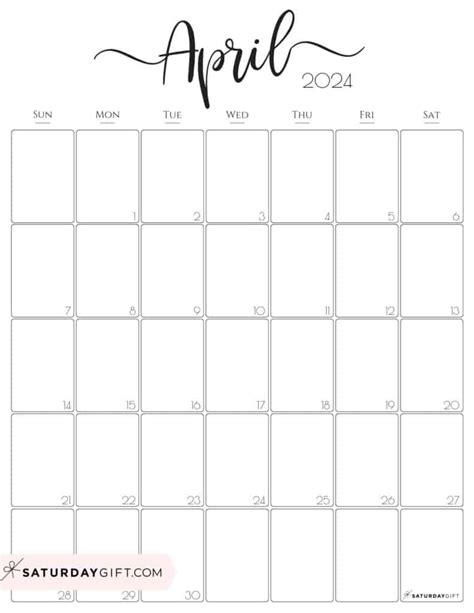 Aesthetic Printable Vertical Calendar 2024 By Saturday T