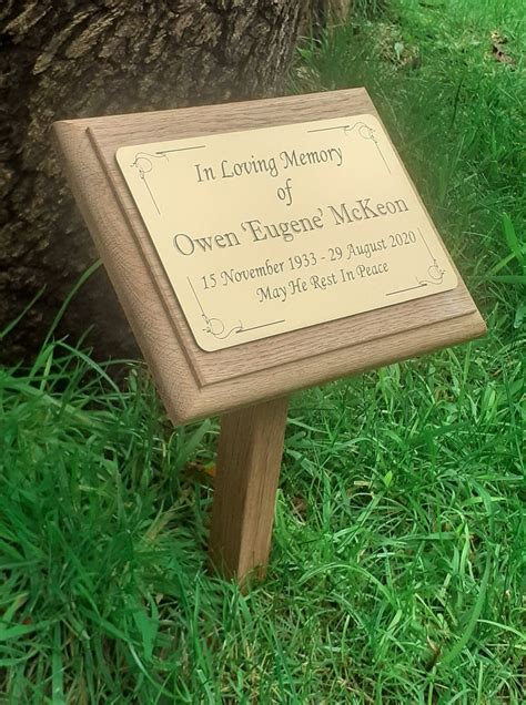 Solid Oak Wooden Memorial Stake Plaque Grave Marker Cemetery Etsy