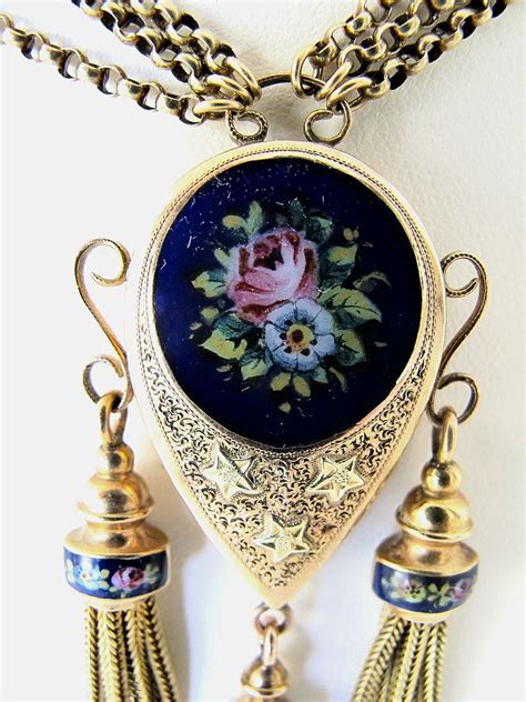 Magnificent Circa 1900 Antique Enameled 14k Necklace From The Vault On