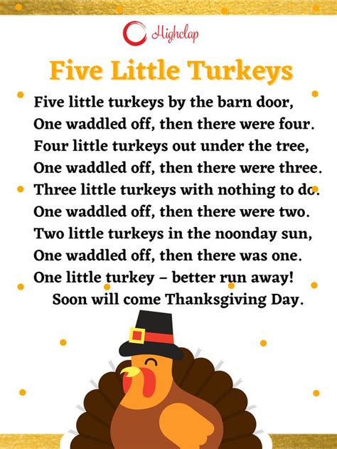 Five Little Turkeys Lyrics Thanksgiving Highclap Preschool Songs