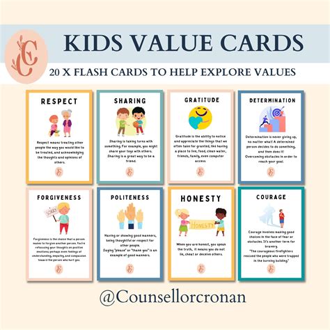 Kids Moral Values Flash Cards Acceptance And Commitment Etsy Uk