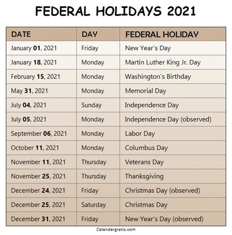 Printable 2021 calendar with holidays. Federal Holidays 2021 Calendar USA | List of Federal Holidays 2021