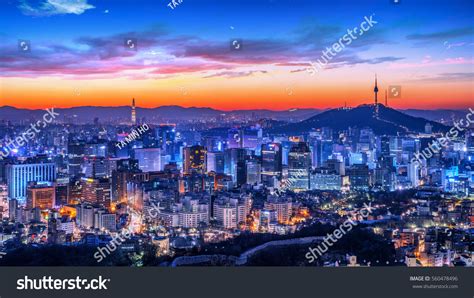 View Downtown Sunrise Cityscape Seoul Tower Stock Photo 560478496