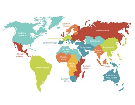 Mapa Mundial Con Territorios Resaltados Continentes Coloreados Con