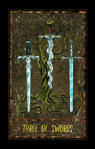 Three Of Swords Minor Arcana Tarot Card Stock Illustration Download