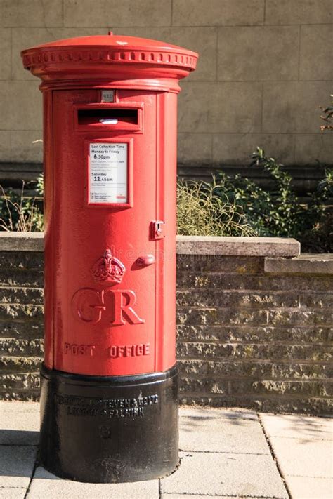 Exterior Red Royal Mail Pillar Post Box On Street Editorial Photo