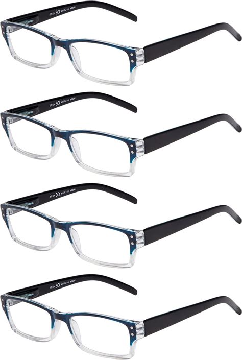 eyekepper reading glasses 4 pack blue clear frame for women men reading two tone