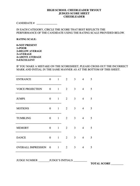High School Cheerleader Tryout Judges Score Sheet Fill And Sign