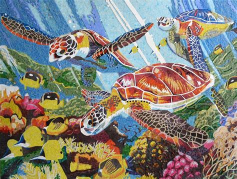 Colorful Sea Turtles And Fish Glass Mosaic Mural Mosaic Murals