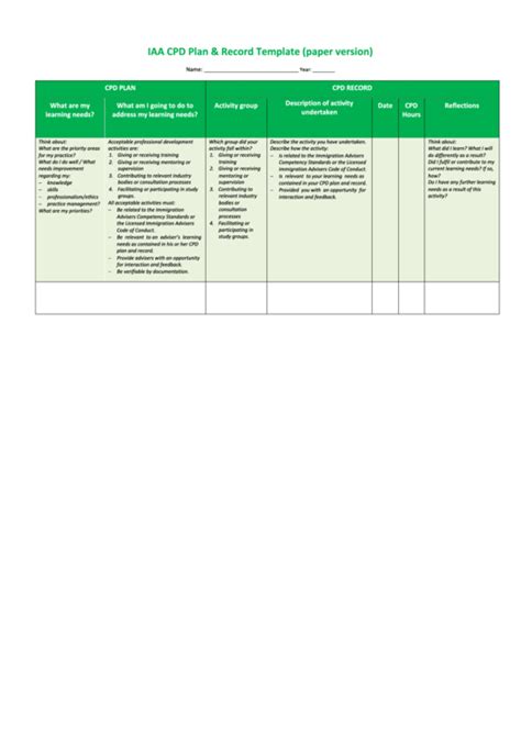 Iaa Cpd Plan And Record Template Paper Version Printable Pdf Download