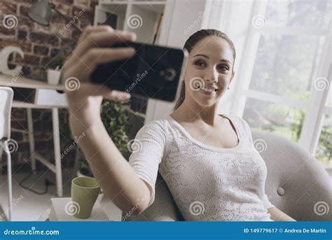 Girl Taking Selfies With Her Smartphone Stock Image Image Of Online