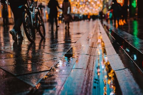 Premium Photo Rainy Night In A Big City Reflections Of Lights On The