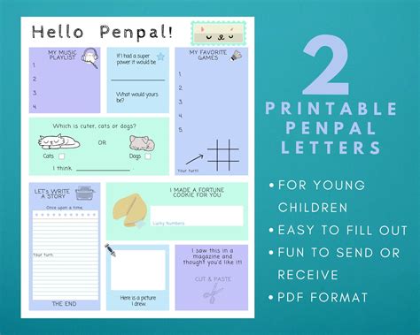 Pen Pal Printable For Kids Pen Pal Template Pen Pal Set Etsy Letter