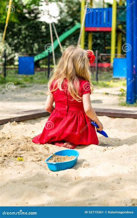Girl Playing In Sandpit Rear View Stock Image Image Of Small Blond