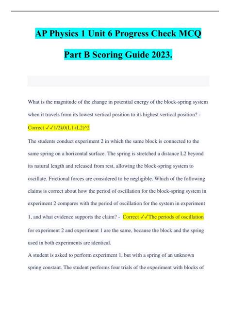 AP Physics 1 Unit 6 Progress Check MCQ Part B Scoring Guide 2023