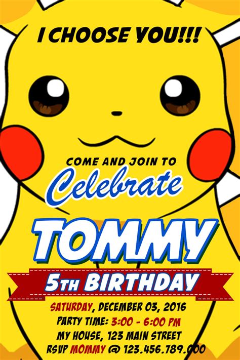 Pokemon Invitations Pikachu Invitation Pokemon Birthday Etsy