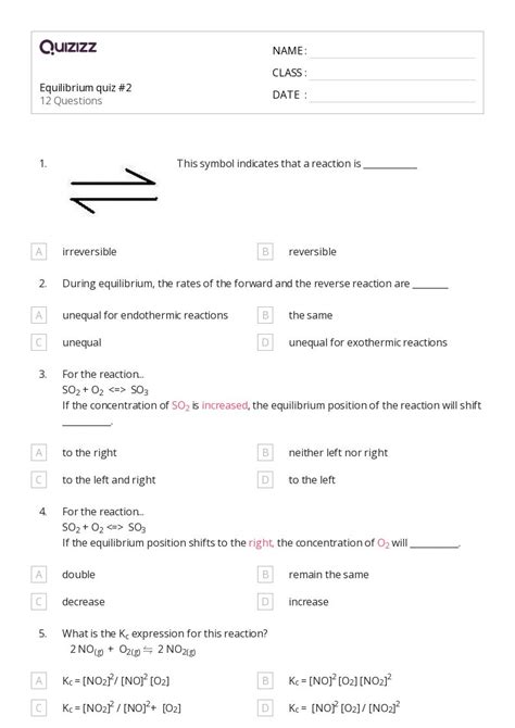 50 Equilibrium Constant And Reaction Quotient Worksheets For 9th Grade