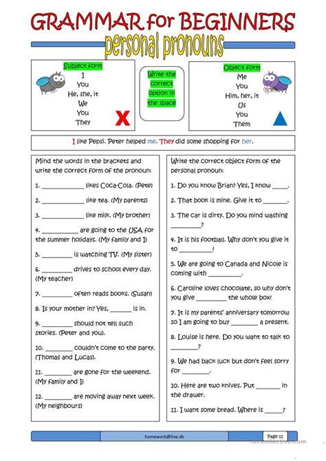 Grammar For Beginners Personal Pronouns English Esl Worksheets For