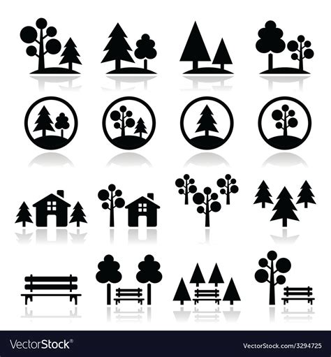 Trees Forest Park Icons Set Royalty Free Vector Image