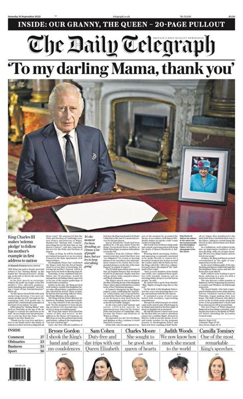 Daily Telegraph Front Page 10th Of September 2022 Tomorrow S Papers