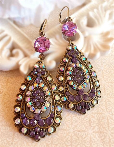 Chandelier Earrings Purple Statement Earrings Gift