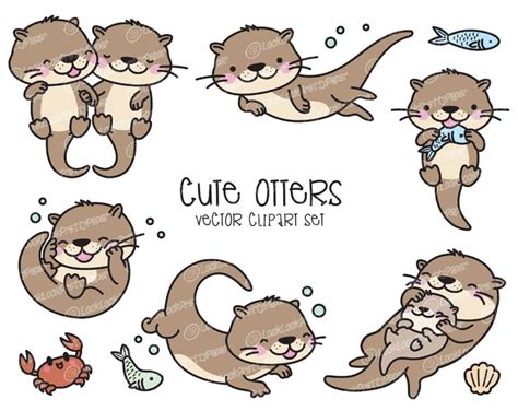 Premium Vector Clipart Kawaii Otters Cute Otters Clipart Set High