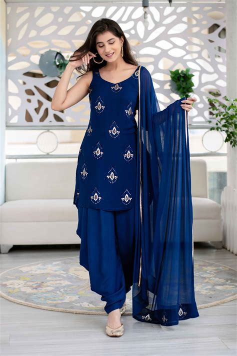 Deep Blue Patiala Set Punjabi Dress Design Stylish Dress Designs Simple Kurta Designs