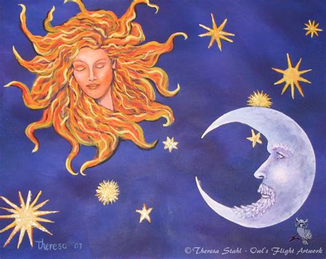 Painting I Love You Romantic Art Sun Woman Man Moon Stars
