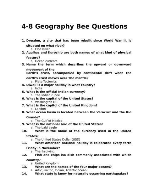 Curriculum For Geography Bee Grade K 8