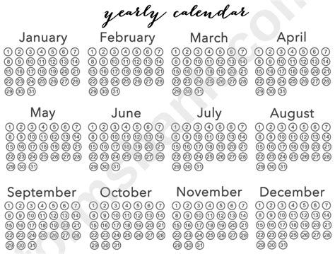 Blank Yearly Calendar Template Pdf Calendar Printable Free Printable