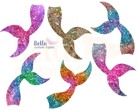 Glitter Mermaid Tails Clipart 6 Brillantes Arco Iris Pastel Etsy España