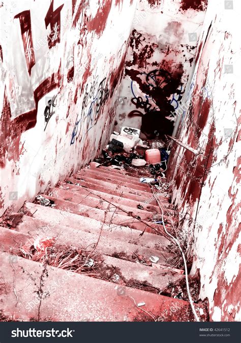Bloody Crime Scene Dangerous Bloody Stairs Stock Photo 42641512
