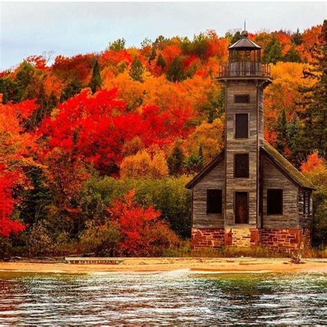 Old Lighthouse Lake Superior Michigan Autumn Scenery Fall Pictures Autumn Photography
