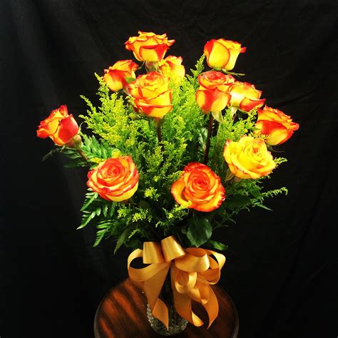 Dozen Pretty Yellow Orange 2 Tone Roses Browse More Designs At