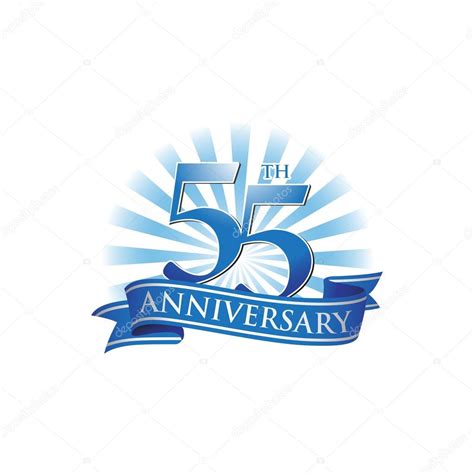 55th Anniversary Ribbon Logo With Blue Rays Of Light Stock Vector By