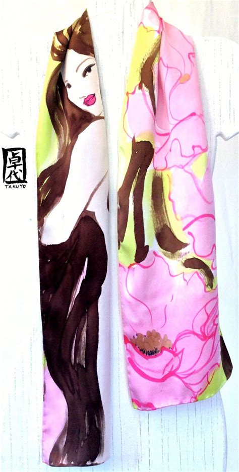 Hand Painted Silk Scarf Pink Floral Scarf Jpop Anime Girl