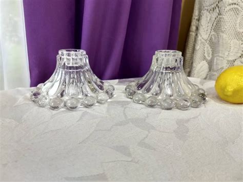 Anchor Hocking Candlewick Boopie Clear Glass Candle Stick Holders Set