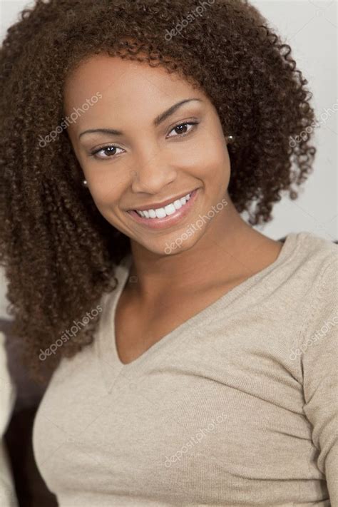 Beautiful Mixed Race African American Girl With Perfect Smile Stock