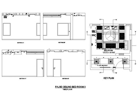 False Ceiling Bed Room Plan And Section Detail Dwg File Cadbull