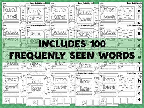 Kindergarten 1st Grade Sight Words 100 Practice Worksheets Etsy