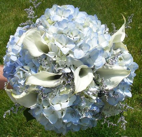 Bridal Bouquet Of Blue Hydrangeas White Calla Lilies And Limonium