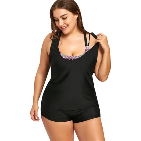 Wipalo Printed Plus Size Three Piece Womens Set Solid Black Large Size Beachwear Bathing Suit