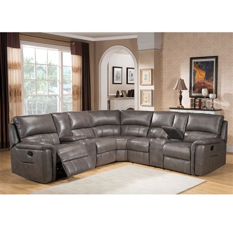 Shop Cortez Premium Top Grain Gray Leather Reclining Sectional Sofa