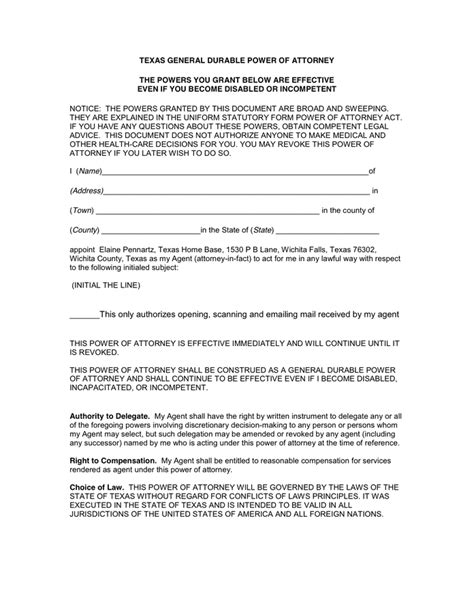 Power Of Attorney Texas Form Printable Printable Forms Free Online