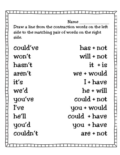 Grammar Contractions Worksheets