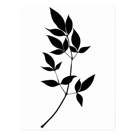 Black And White Vector Leaves Branch Silhouette Postcard