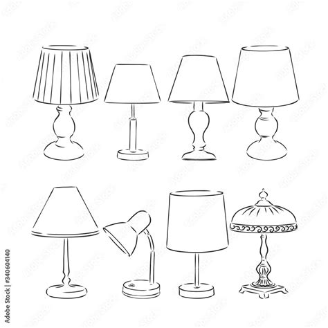 Vecteur Stock Set Of Sketched Table Lamps With Lampshades Vector