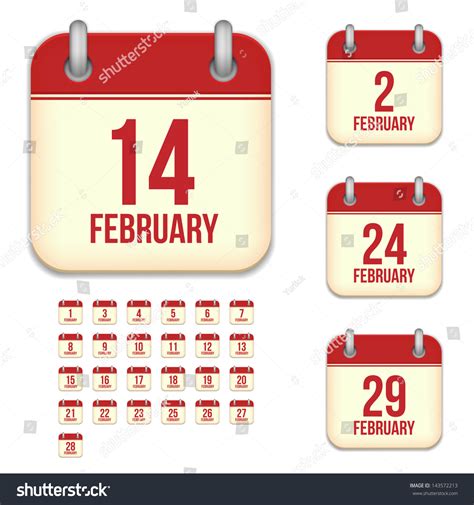 February Vector Calendar Icons Royalty Free Stock Vector 143572213