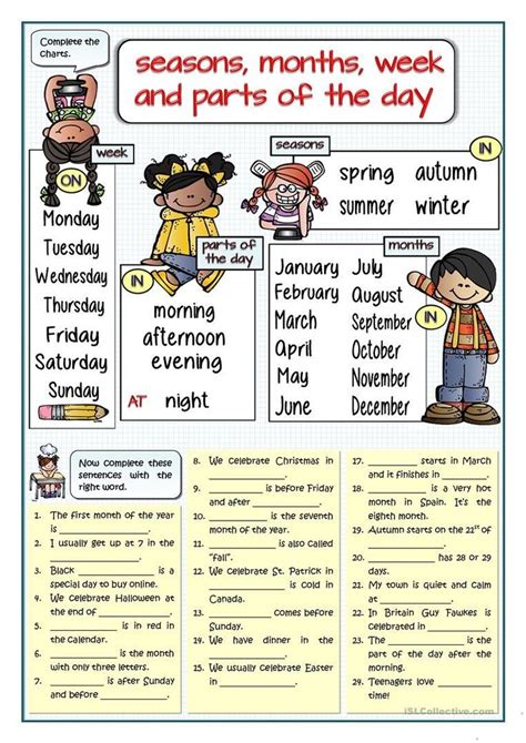 Seasons Months Week Parts Of The Day Fill In The Gaps Worksheet